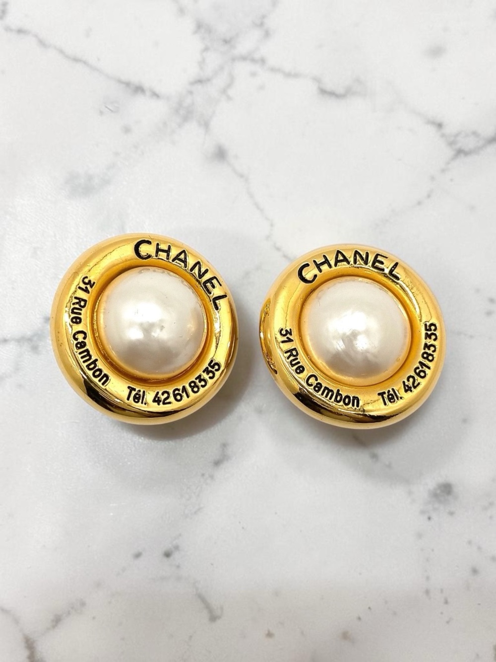 CHANEL Vintage 1993 Rue Cambon Faux Pearl Clip-On Earrings
